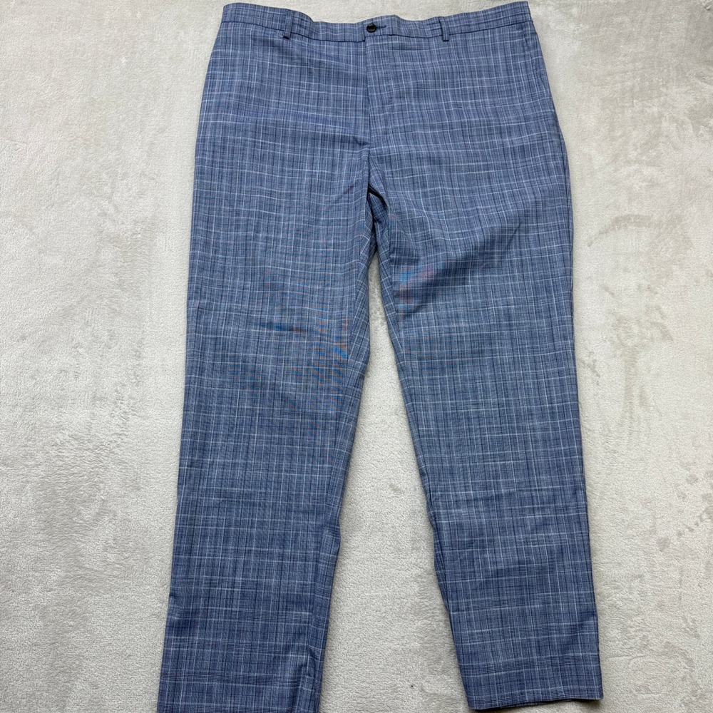 Michael Strahan Pants Men 40x30 Blue Plaid Modern Fit Drawstring Dress NWT